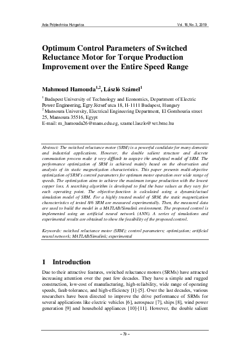 (PDF) Optimum Control Parameters of Switched Reluctance Motor for ...