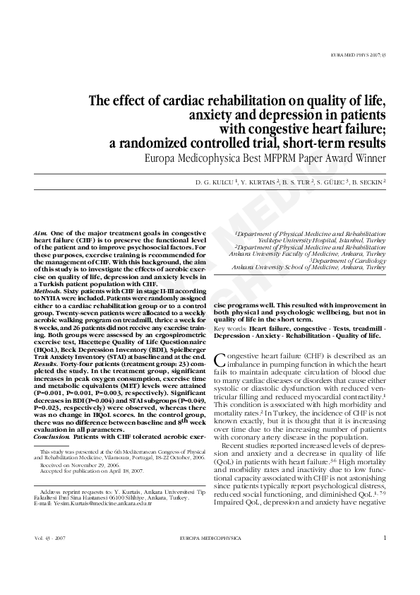 (PDF) The effect of cardiac rehabilitation on quality of life, anxiety ...