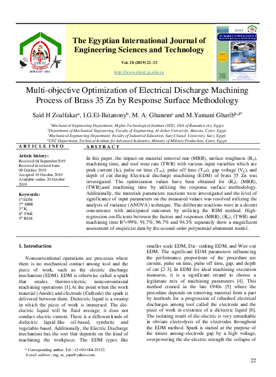 (PDF) Multi-objective Optimization of Electrical Discharge Machining ...