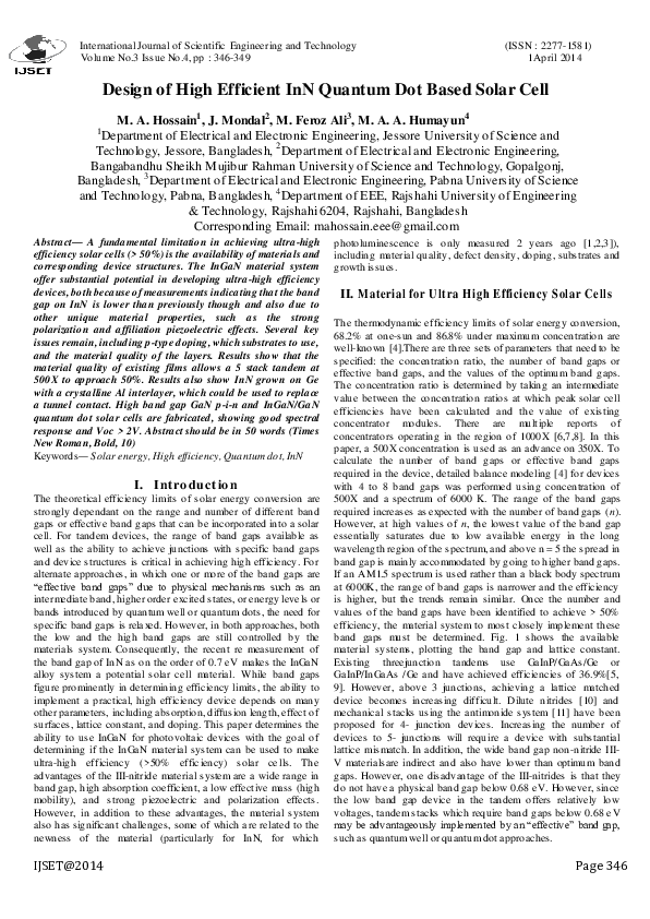 (PDF) Design of High Efficient InN Quantum Dot Based Solar Cell