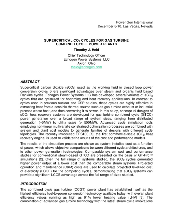 (PDF) Cycles for Gas Turbine Combined Cycle Power Plants