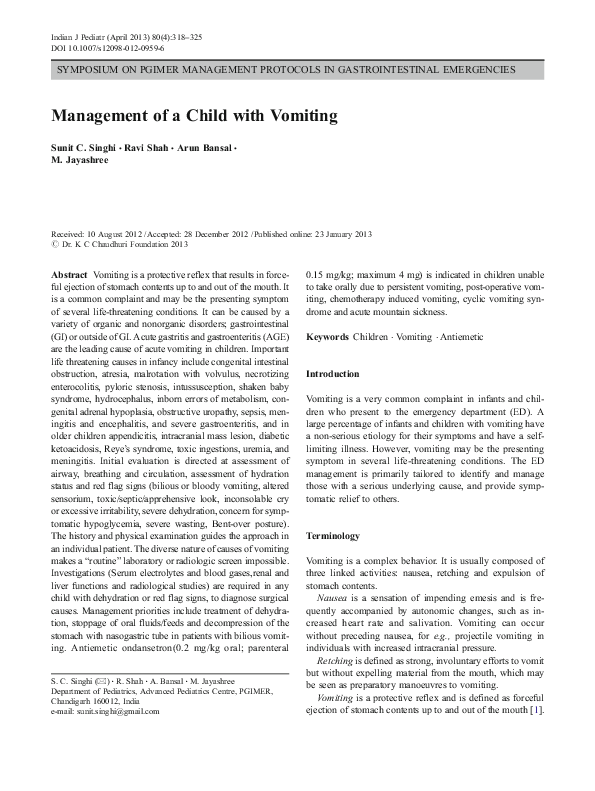 (PDF) Management of a Child with Vomiting