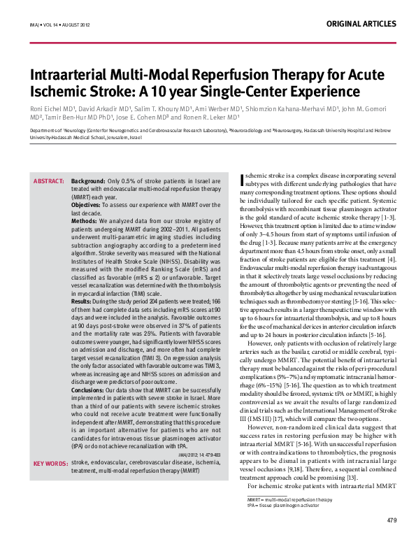 (PDF) Intraarterial multi-modal reperfusion therapy for acute ischemic ...
