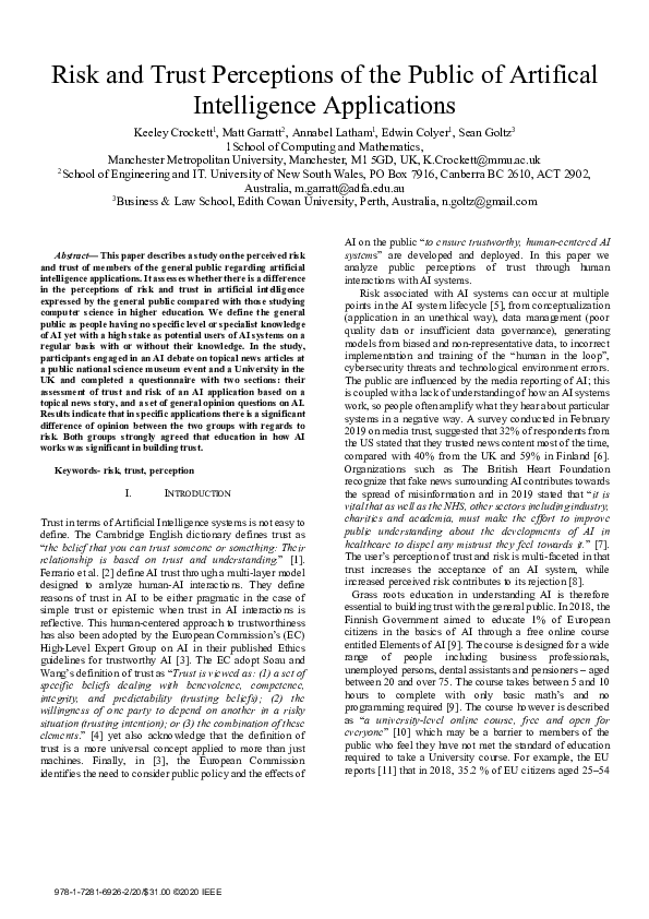 (PDF) Risk and Trust Perceptions of the Public of Artifical ...