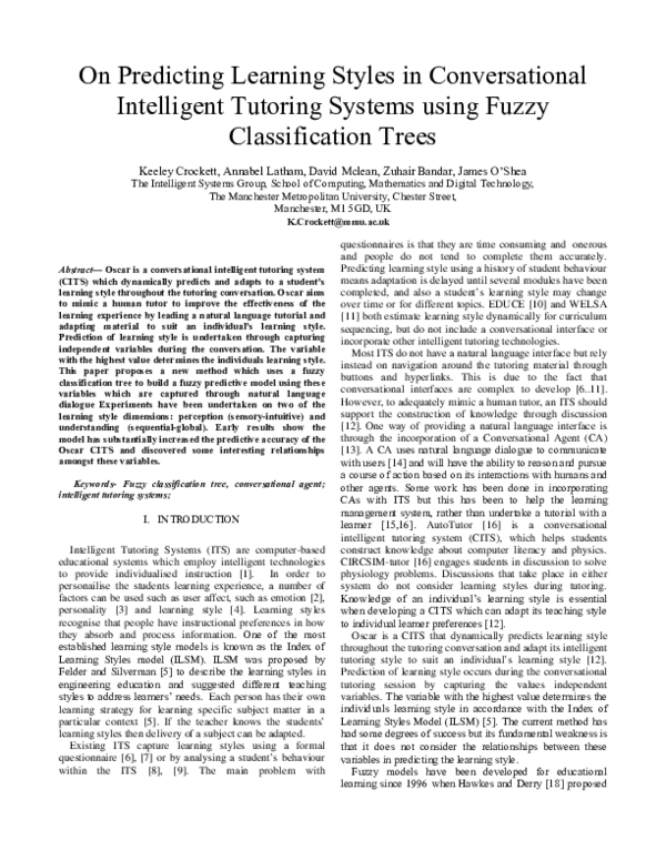 (PDF) On predicting learning styles in conversational intelligent ...