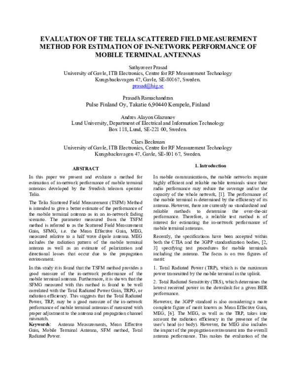 (PDF) Evaluation of the Telia scattered field measurement method for ...