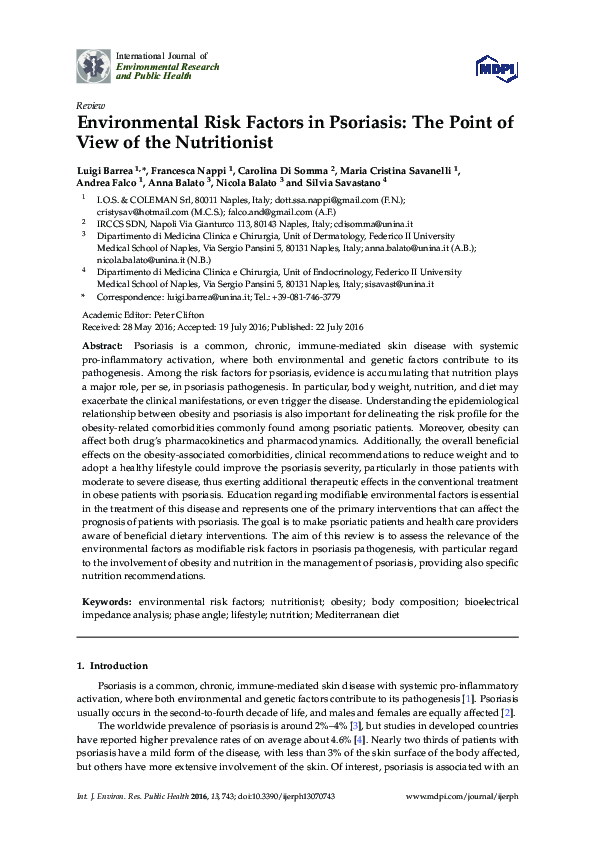 (PDF) Environmental Risk Factors in Psoriasis: The Point of View of the ...