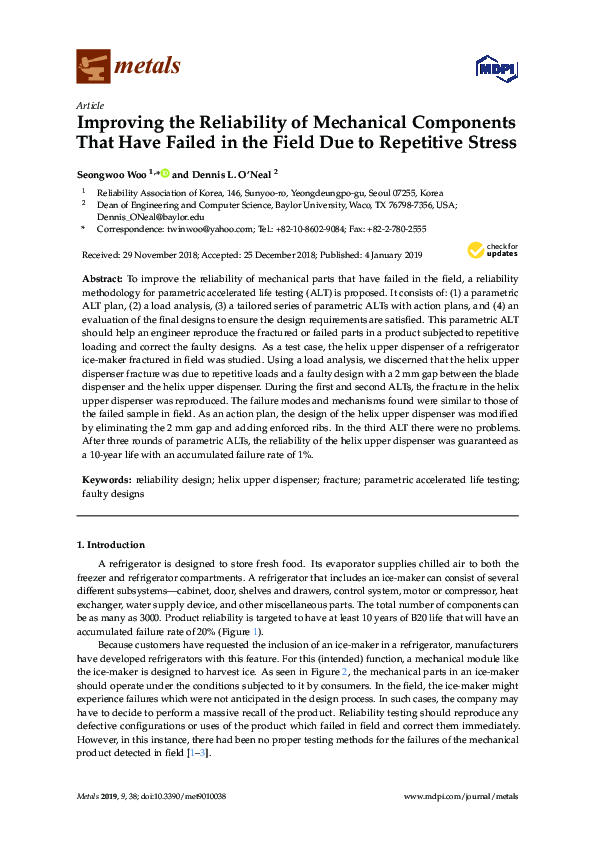 (PDF) Improving the Reliability of Mechanical Components That Have ...
