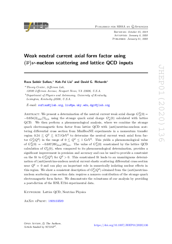 (PDF) Weak neutral current axial form factor using ν¯ν$$ \left ...