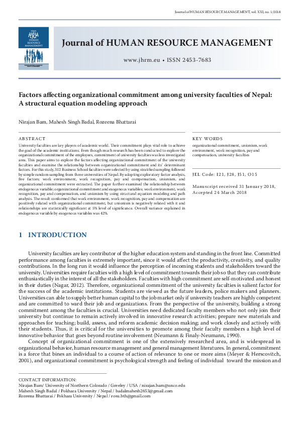 (PDF) Factors affecting organizational commitment among university ...