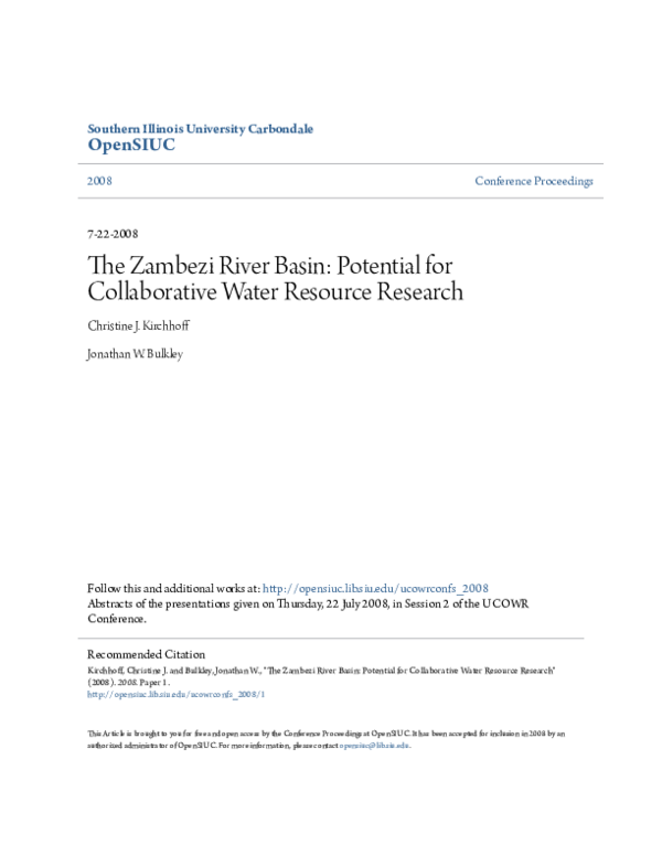 (PDF) The Zambezi River Basin: Potential for Collaborative Water ...