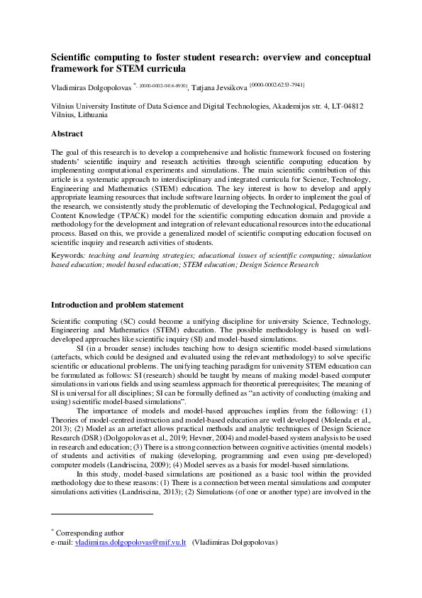 (PDF) Scientific computing to foster student research: overview and ...