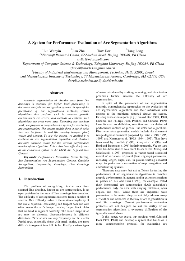(PDF) A System for Performance Evaluation of Arc Segmentation Algorithms