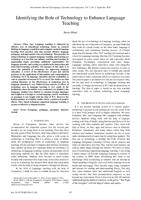 (PDF) Identifying the Role of Technology to Enhance Language Teaching