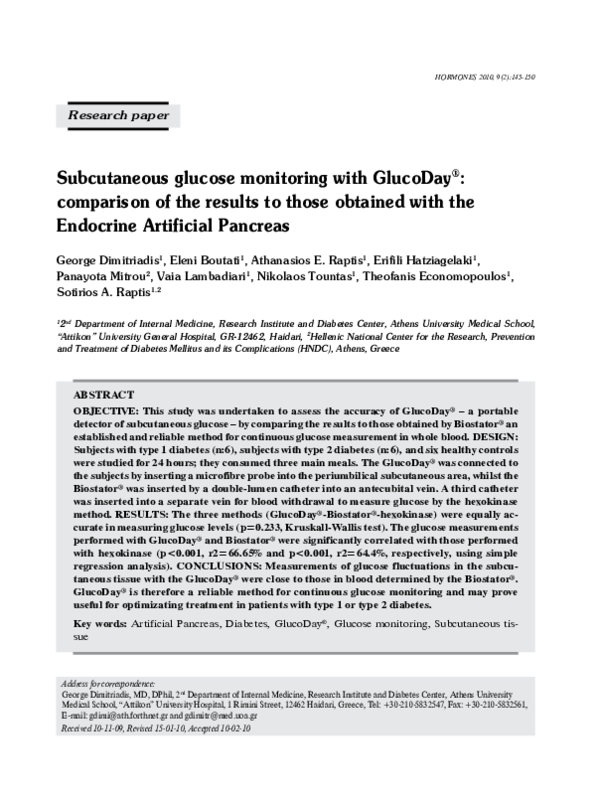 (PDF) Subcutaneous glucose monitoring with GlucoDay®: comparison of the ...