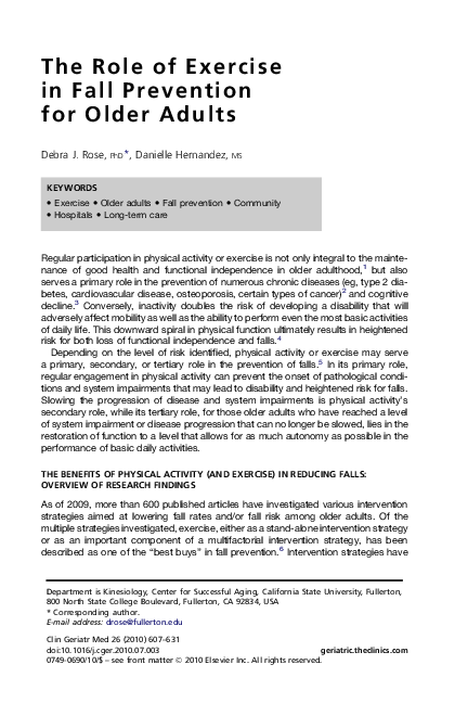 (PDF) The Role of Exercise in Fall Prevention for Older Adults