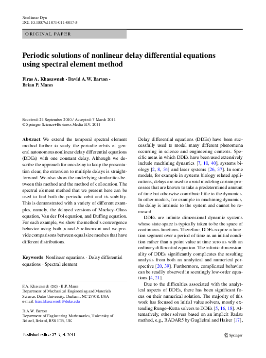 (PDF) Periodic solutions of nonlinear delay differential equations ...