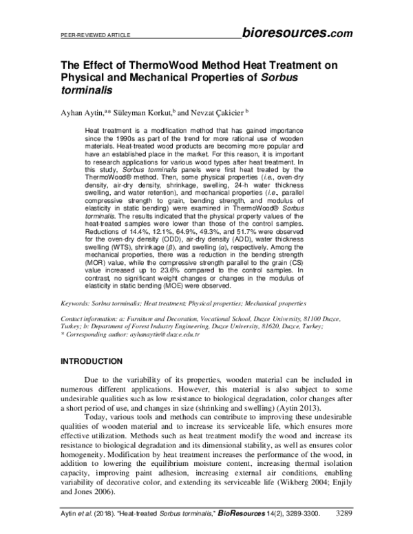 (PDF) The Effect of ThermoWood Method Heat Treatment on Physical and ...