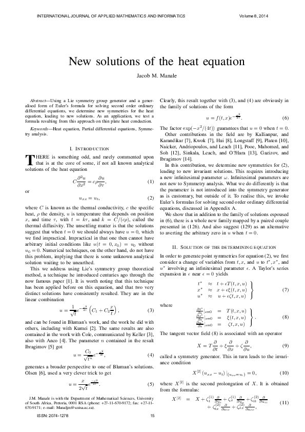 (PDF) New solutions of the heat equation