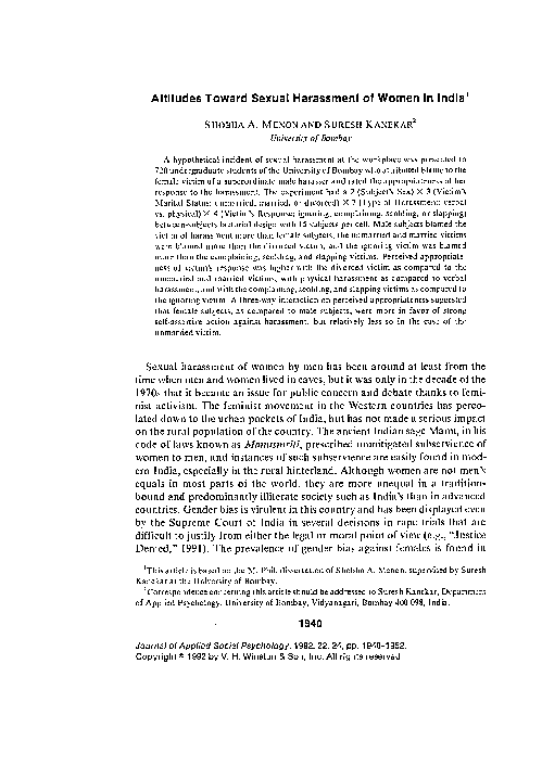 (PDF) Attitudes Toward Sexual Harassment of Women in India1
