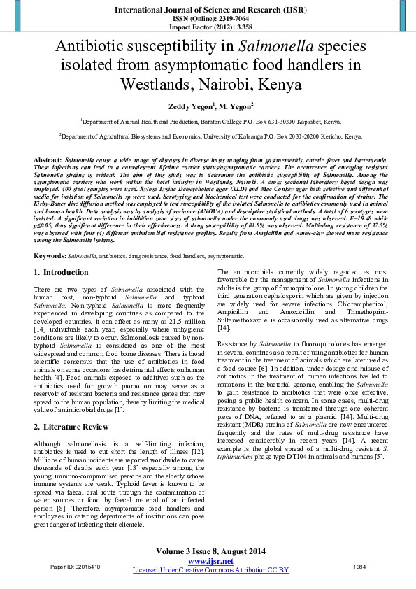 (PDF) Antibiotic susceptibility in Salmonella species isolated from ...