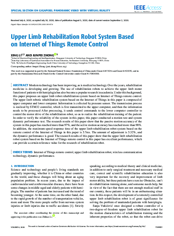 (PDF) Upper Limb Rehabilitation Robot System Based on Internet of ...