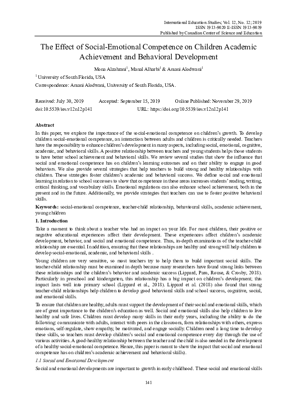 (PDF) The Effect of Social-Emotional Competence on Children Academic ...