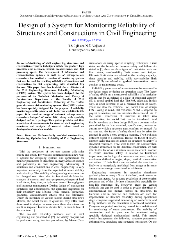 (PDF) Design of a System for Monitoring Reliability of Structures and ...