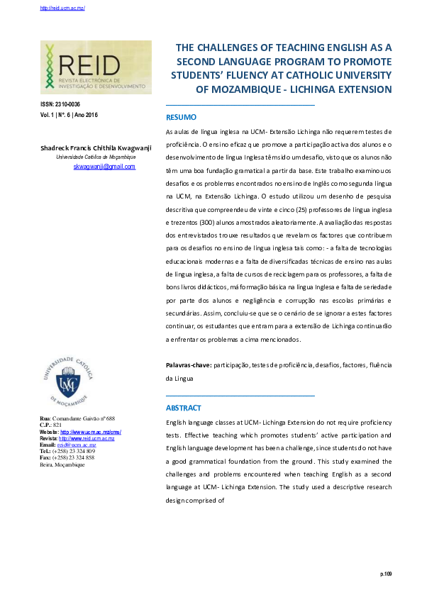 (PDF) The Challenges of Teaching English as a Second Language Program ...