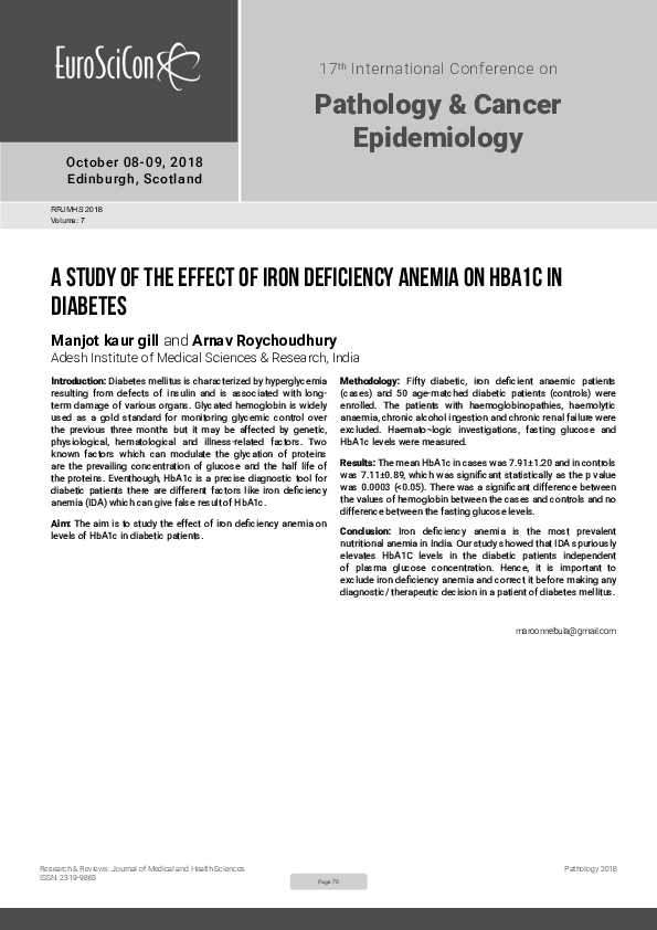 (PDF) A study of the effect of iron deficiency anemia on HbA1c in Diabetes