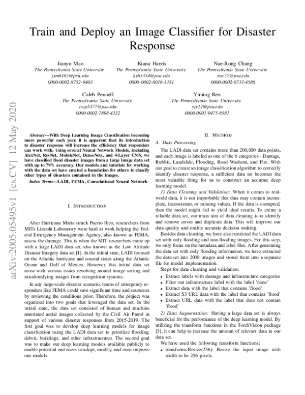 (PDF) Train and Deploy an Image Classifier for Disaster Response