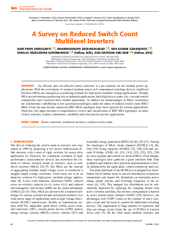 (PDF) A Survey on Reduced Switch Count Multilevel Inverters