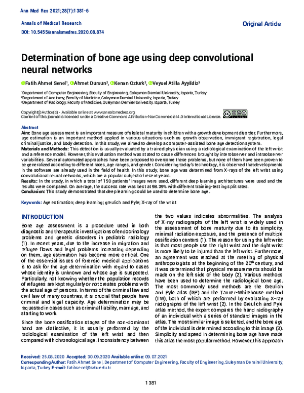 (PDF) Determination of bone age using deep convolutional neural networks