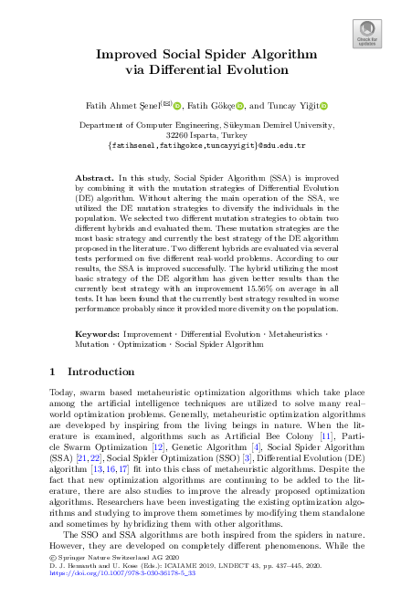 (PDF) Improved Social Spider Algorithm via Differential Evolution