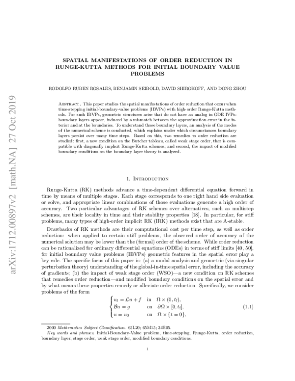 (PDF) Reduction in HighOrder RungeKutta Methods for Initial Boundary