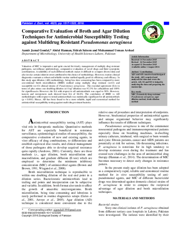 (PDF) Comparative Evaluation of Broth and Agar Dilution Techniques for ...