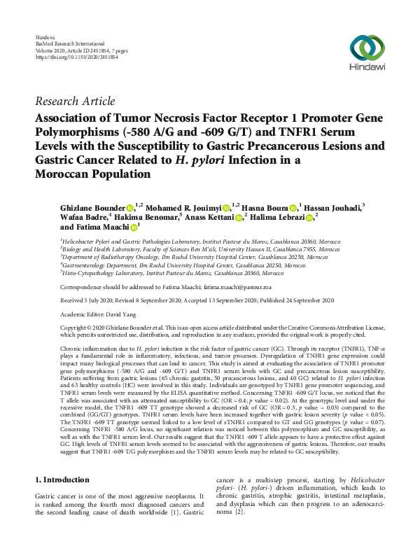 (PDF) Association of Tumor Necrosis Factor Receptor 1 Promoter Gene ...