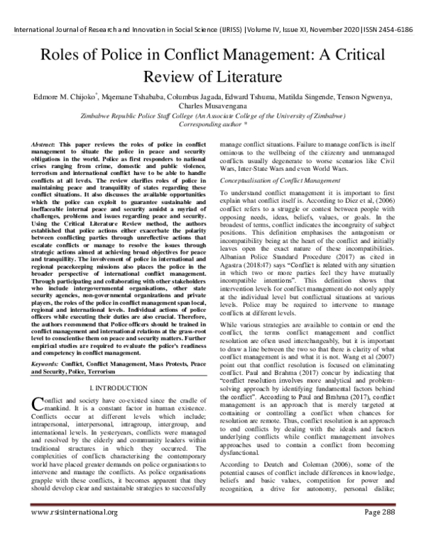  PDF Roles Of Police In Conflict Management A Critical Review Of Literature Charles 