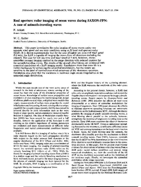 (PDF) Real aperture radar imaging of ocean waves during SAXON-FPN: A ...