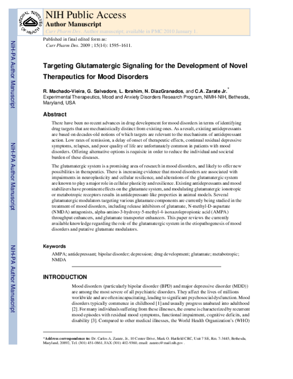 (PDF) Targeting glutamatergic signaling for the development of novel ...