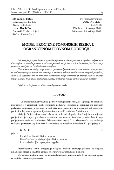 (PDF) Model of Maritime Risk Assessment in a Restricted Area of Navigation