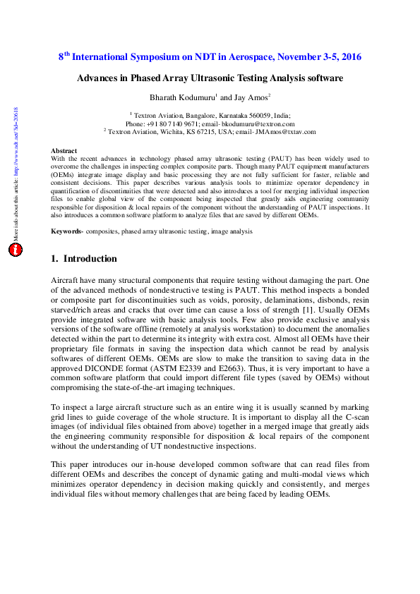(PDF) Advances in Phased Array Ultrasonic Testing Analysis software