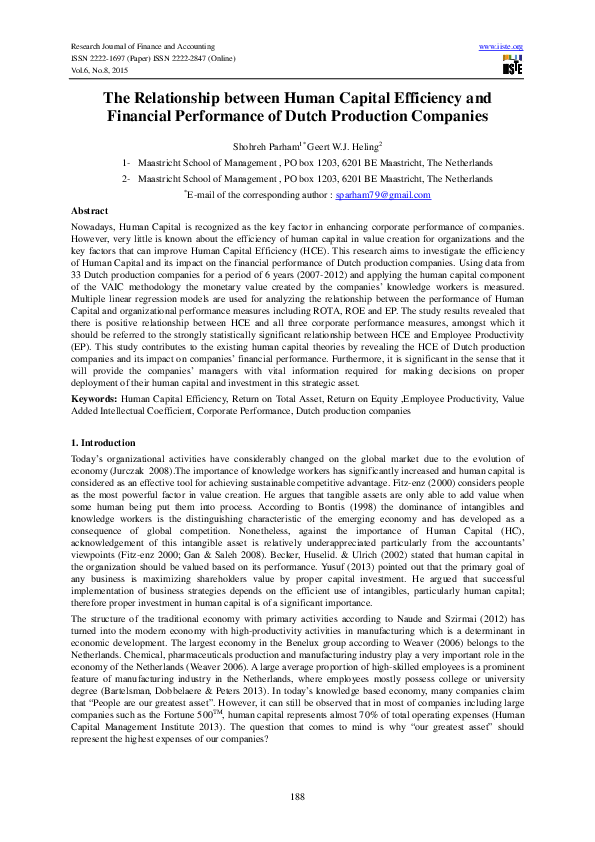 (PDF) The Relationship between Human Capital Efficiency and Financial ...