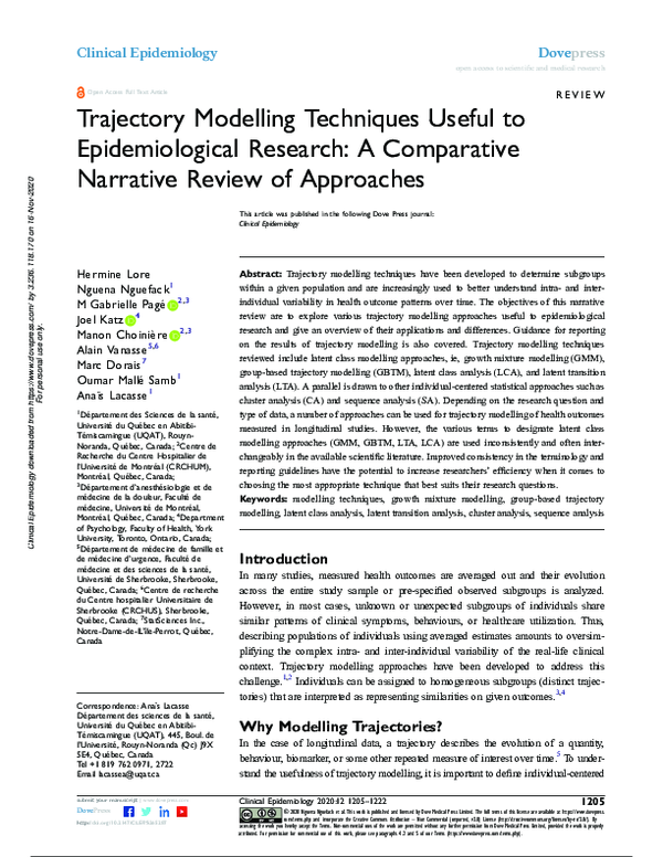 (PDF) Trajectory Modelling Techniques Useful to Epidemiological ...