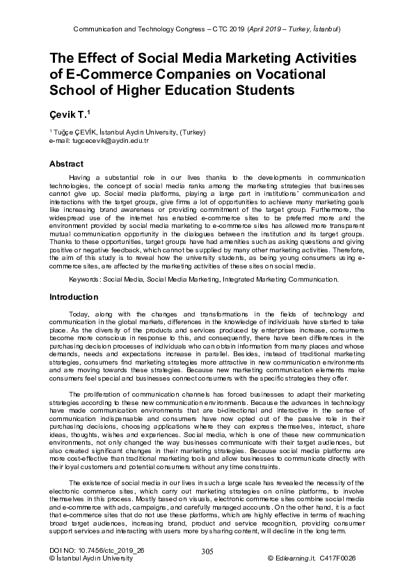 (PDF) The Effect of Social Media Marketing Activities of E-Commerce ...