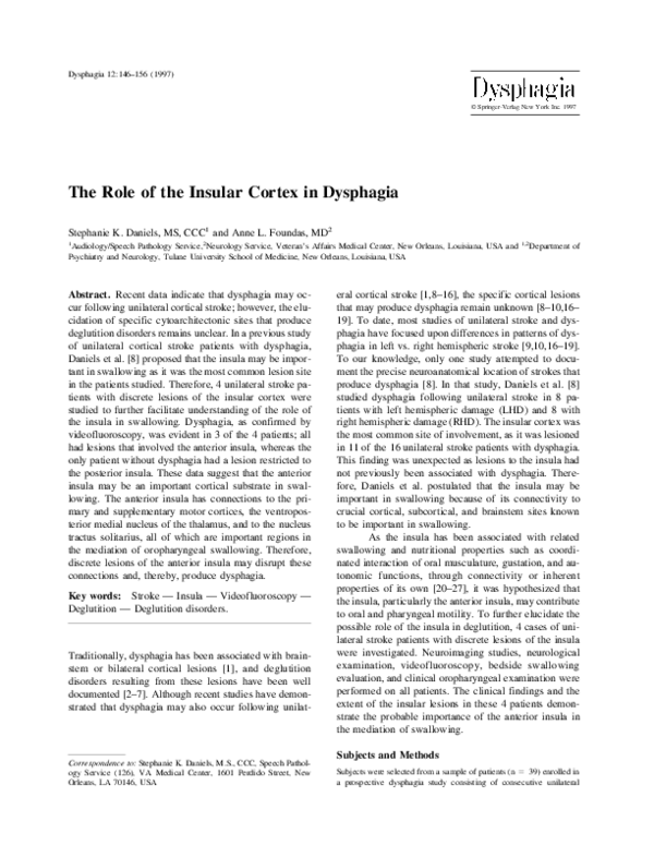(PDF) The role of the insular cortex in dysphagia