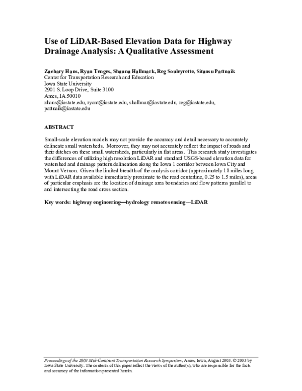 (PDF) Use of LiDAR-Based Elevation Data for Highway Drainage Analysis ...