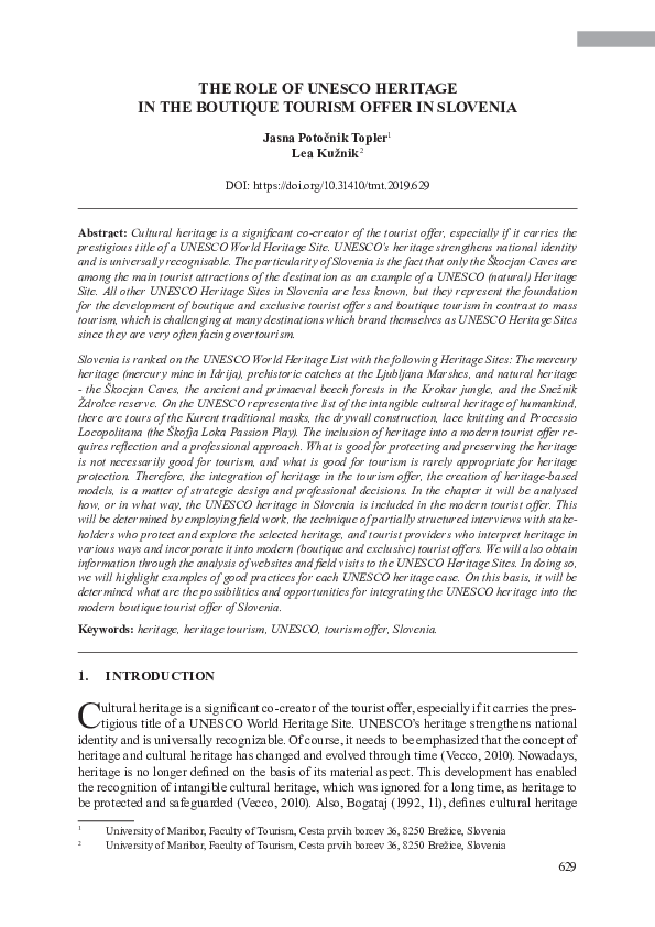 (PDF) The Role of Unesco Heritage in the Boutique Tourism Offer in Slovenia