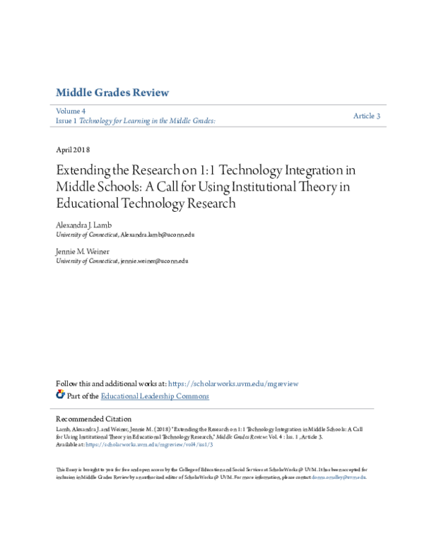 (PDF) Extending the Research on 1:1 Technology Integration in Middle ...