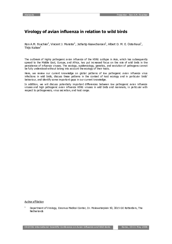 (PDF) Virology of avian influenza in relation to wild birds